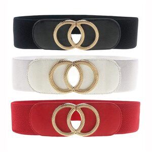 6112 3 Pack Womens Vintage Wide Elastic Stretch Waist Belt For Dresses